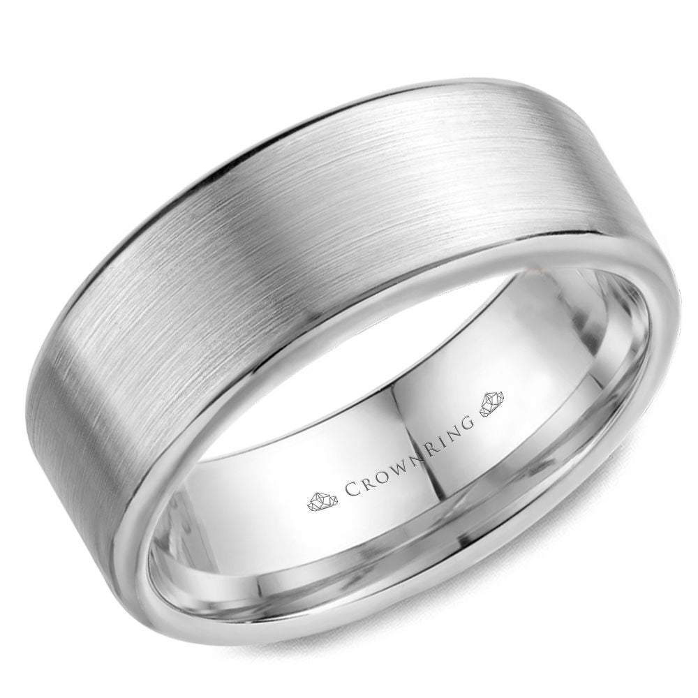 CrownRing White 8mm Wide Brushed Center Wedding Band
