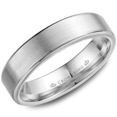 CrownRing White 6mm Wide Brushed Center Wedding Band