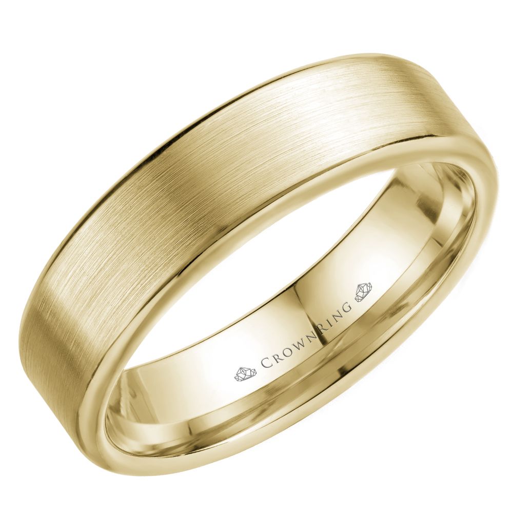CrownRing Yellow 6mm Wide Brushed Center Wedding Band