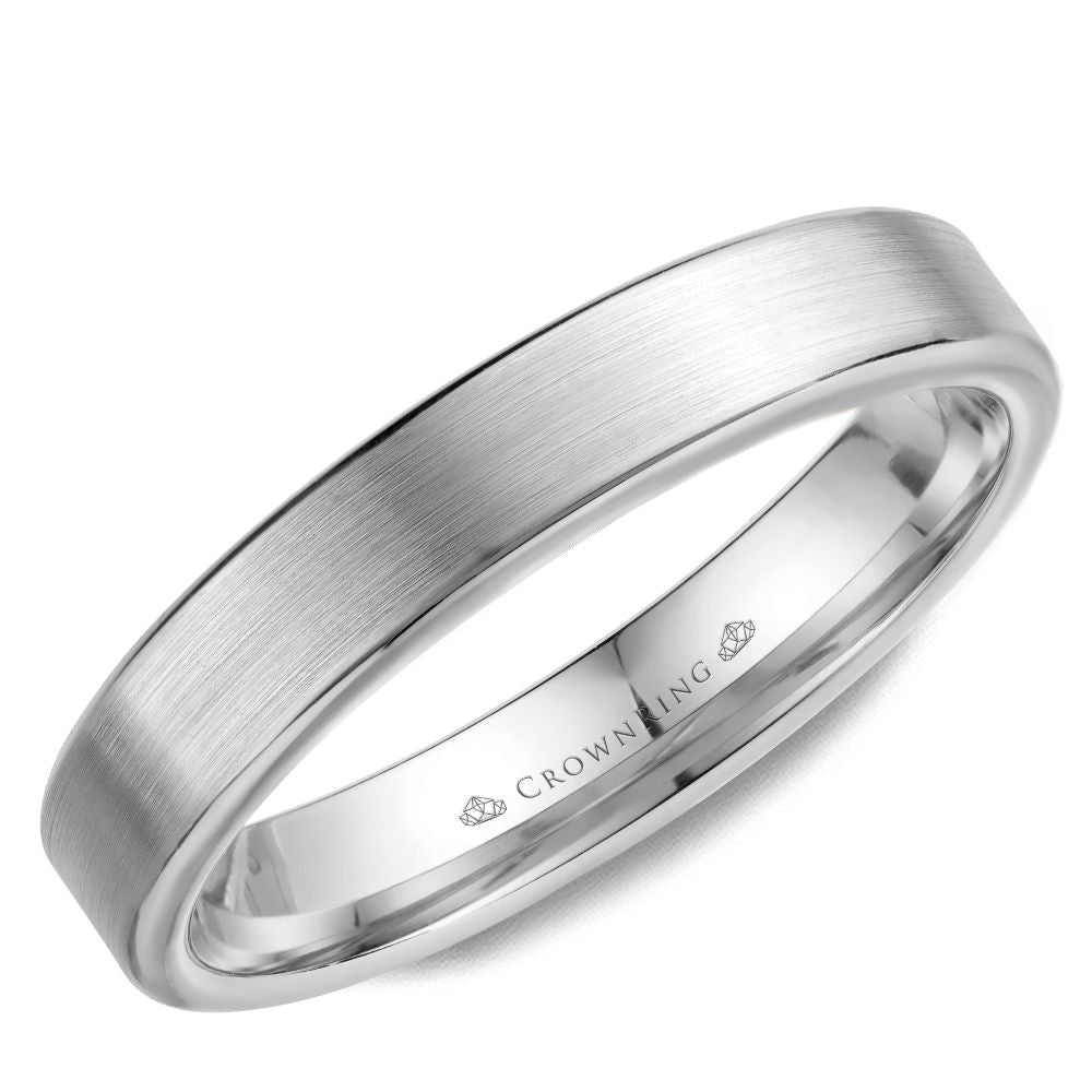 CrownRing White 4mm Wide Brushed Center Wedding Band