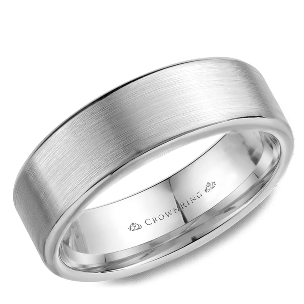 CrownRing White 7mm Wide Brushed Center Wedding Band