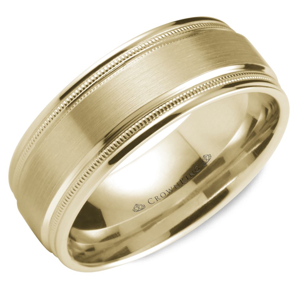 CrownRing Yellow Wide Brushed Center Wedding Band