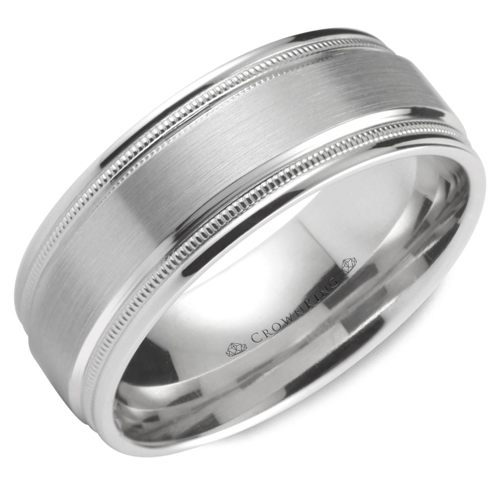 CrownRing White Wide Brushed Center Wedding Band