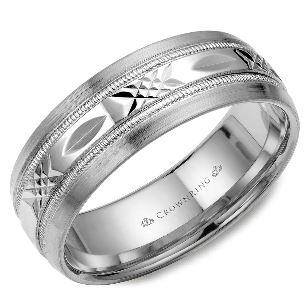 CrownRing Criss Cross White 7mm Wedding Band