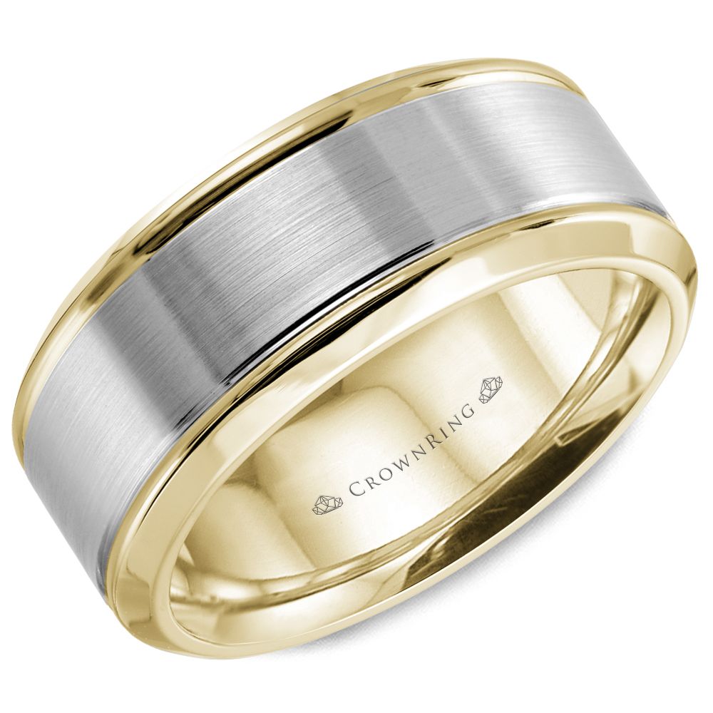 CrownRing White & Yellow 8mm Sandpaper Center & High Polish Bevel Edge Wedding Band