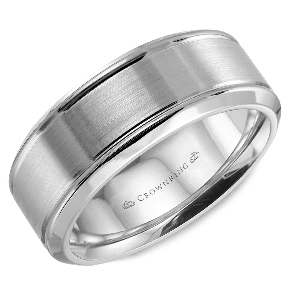 CrownRing White 7mm Sandpaper Center & High Polish Bevel Edge Wedding Band
