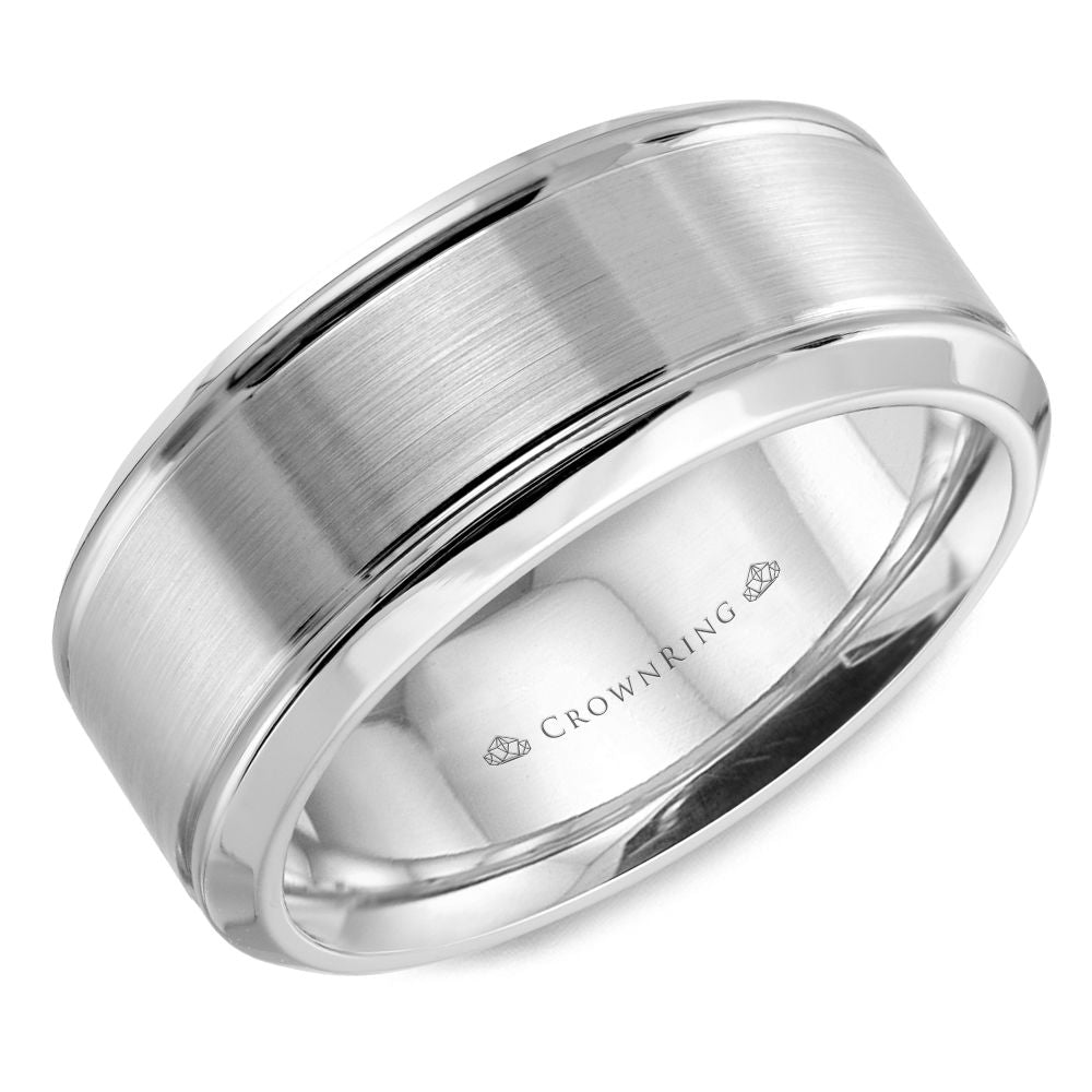 CrownRing White 8mm Sandpaper Center & High Polish Bevel Edge Wedding Band