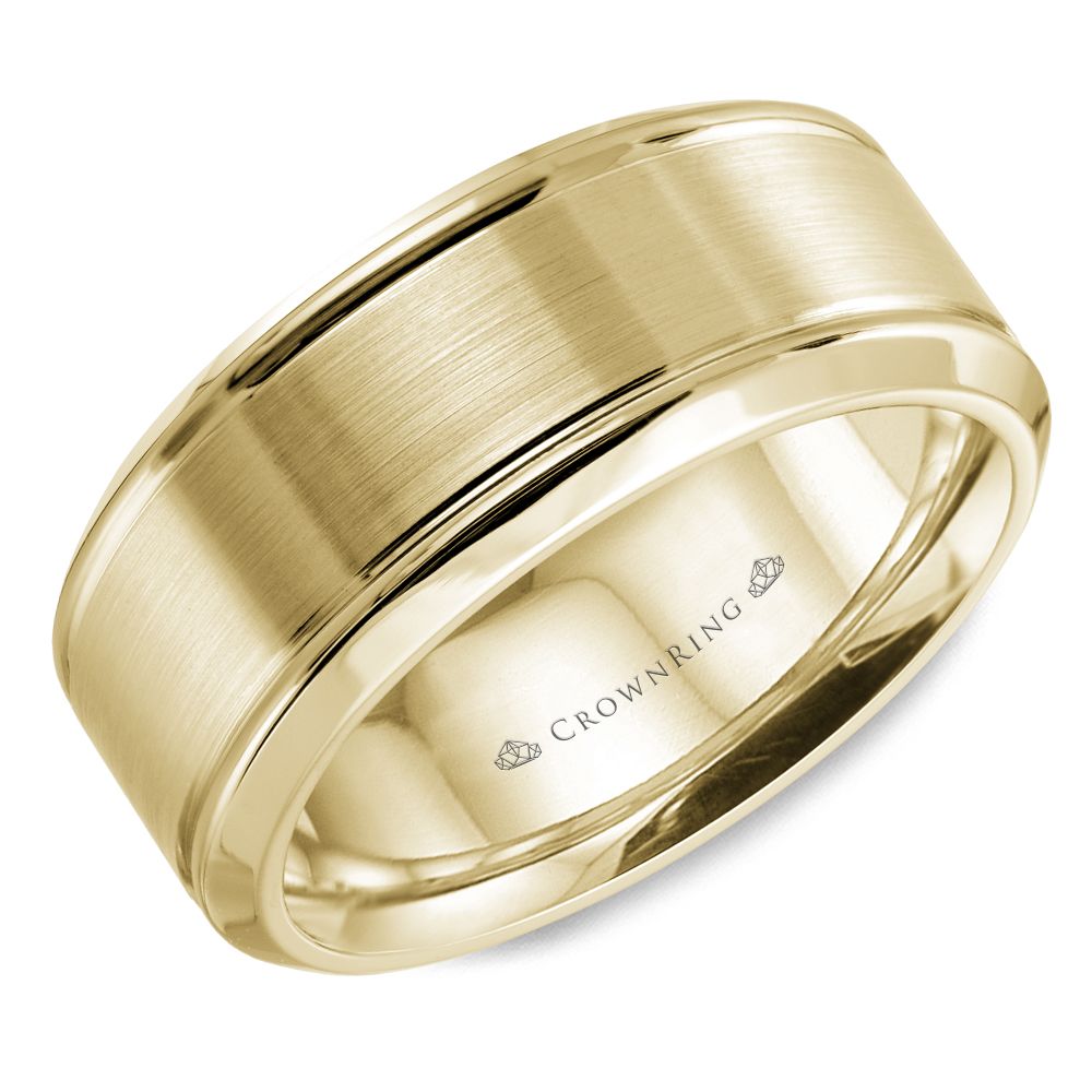CrownRing Yellow 8mm Sandpaper Center & High Polish Bevel Edge Wedding Band
