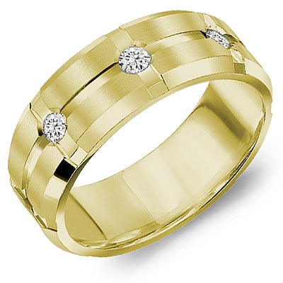 CrownRing Yellow 8mm Satin & High Polish Wide Diamond Station Wedding Band