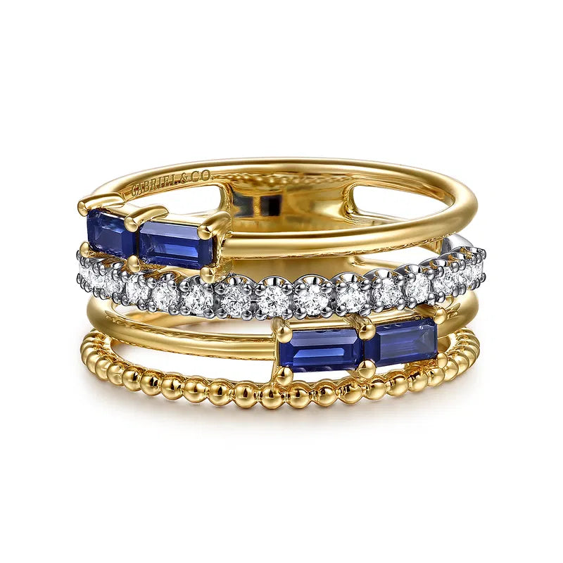 Gabriel & Co. Two-Tone Wide Band Diamond and Blue Sapphire Top