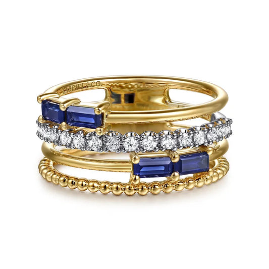 Gabriel & Co. Two-Tone Wide Band Diamond and Blue Sapphire Top