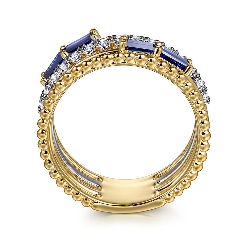 Gabriel & Co. Two-Tone Wide Band Diamond and Blue Sapphire Front