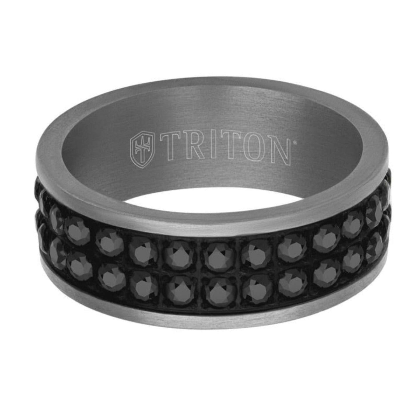 Artcarved 8MM Tantalum & Double Row Black Sapphire Band