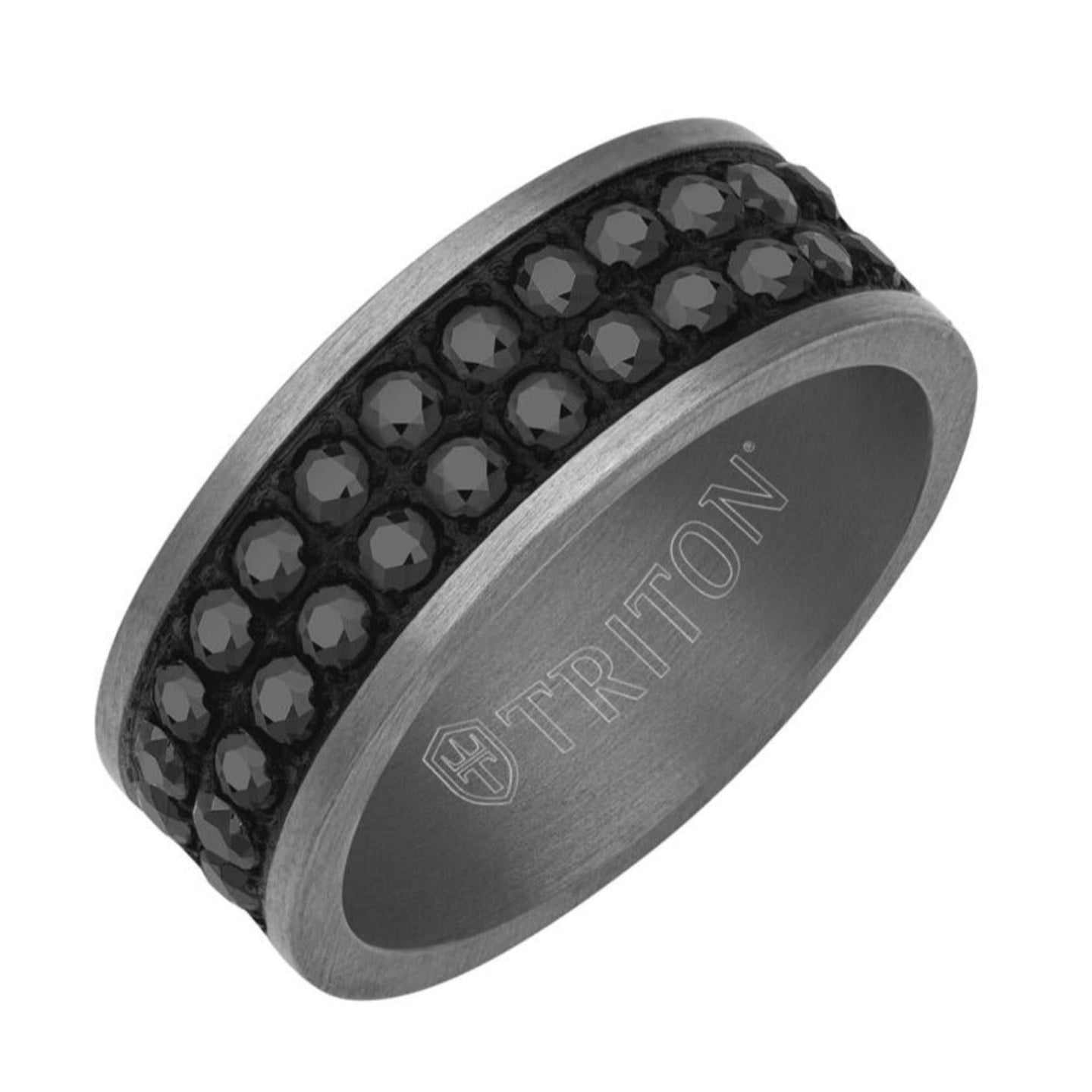 Artcarved 8MM Tantalum & Double Row Black Sapphire Band