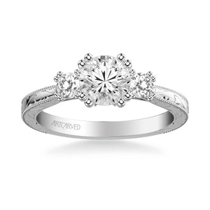 Artcarved "Anabelle" Three Stone Diamond Engagement Ring Featuring Engraved Shank