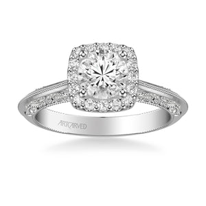 Artcarved "Audriana" Halo Diamond Engagement Ring Featuring Knife Edge Shank