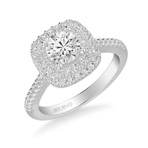 Artcarved "Avril" Two Tone White And Rose Double Cushion Halo Diamond Engagement Ring