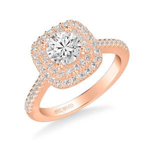 Artcarved "Avril" Two Tone White And Rose Double Cushion Halo Diamond Engagement Ring