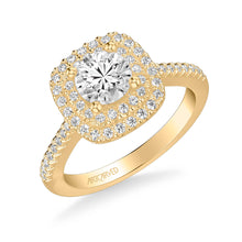 Load image into Gallery viewer, Artcarved &quot;Avril&quot; Two Tone White And Rose Double Cushion Halo Diamond Engagement Ring
