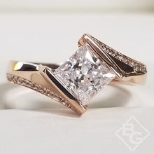 Load image into Gallery viewer, Barkev&#39;s Tension Twist Half Bezel Set Princess-Cut Diamond Engagement Ring
