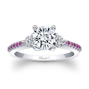 Barkev's Three Stone Pink Sapphire Side Diamond Engagement Ring