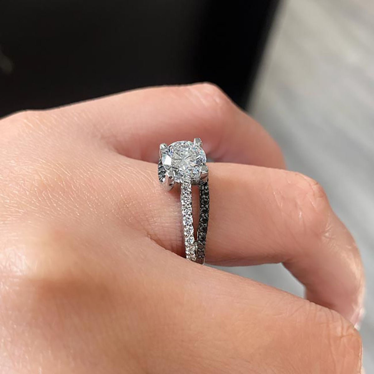 Barkev's White & Black Swirl Diamond Engagement Ring