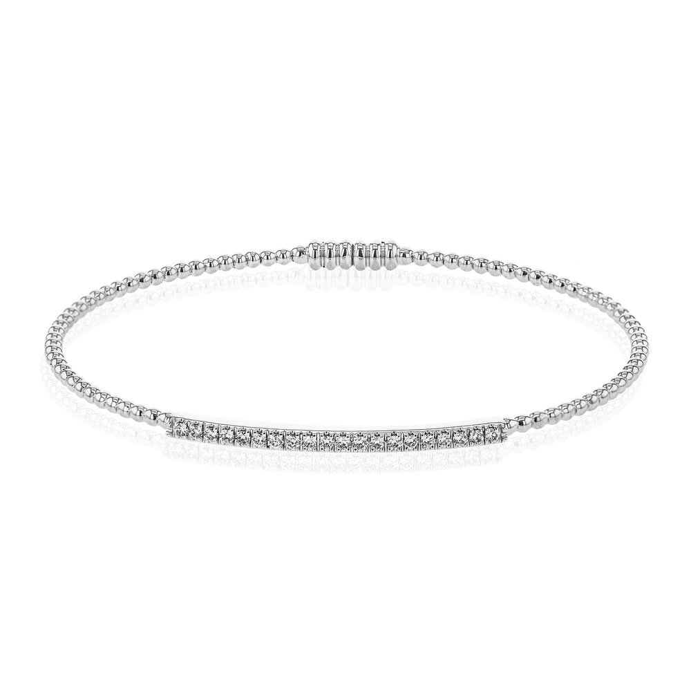 Simon G. 18K White Gold Diamond Bar Pave Bangle Bracelet
