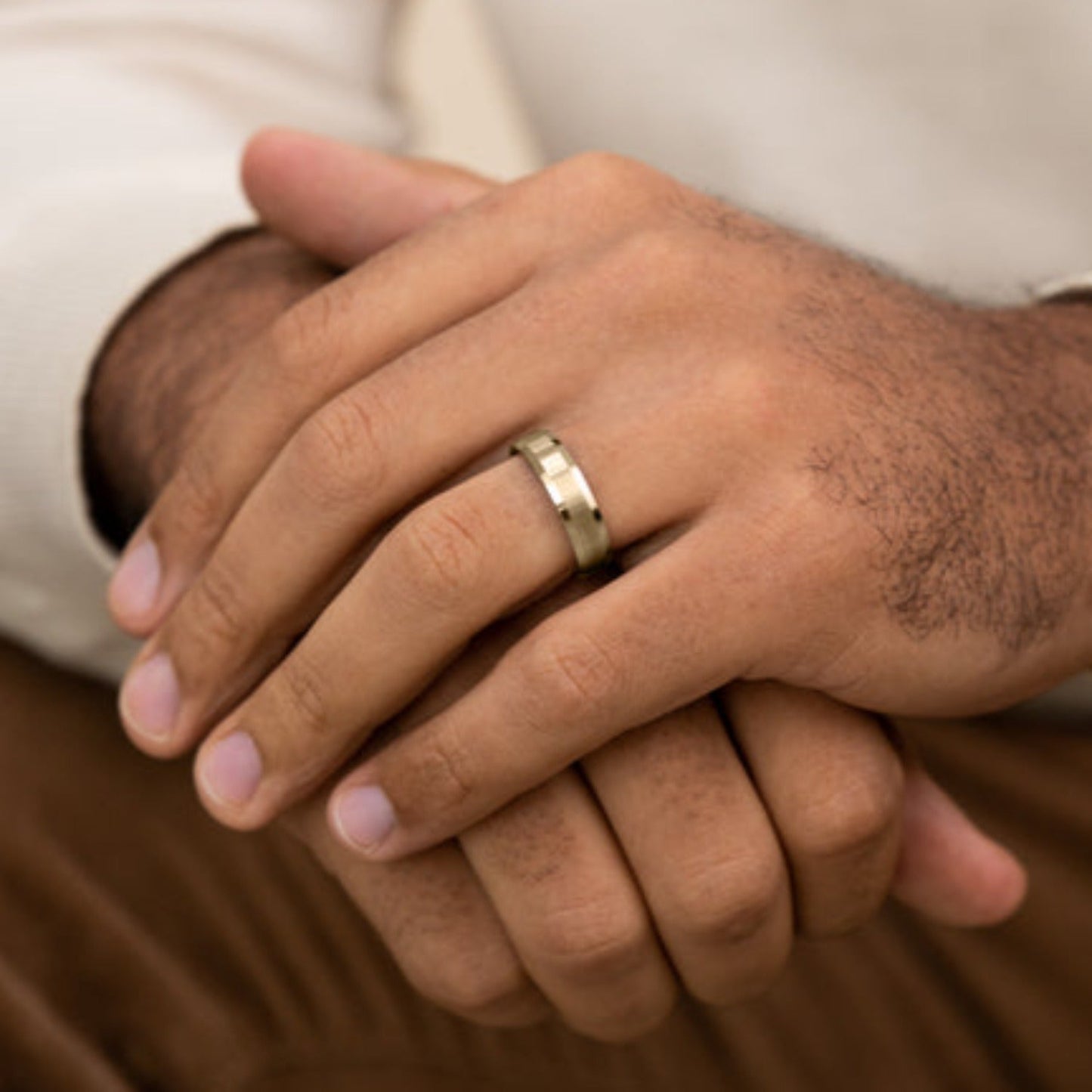 Benchmark Satin Finish Center Wedding Band