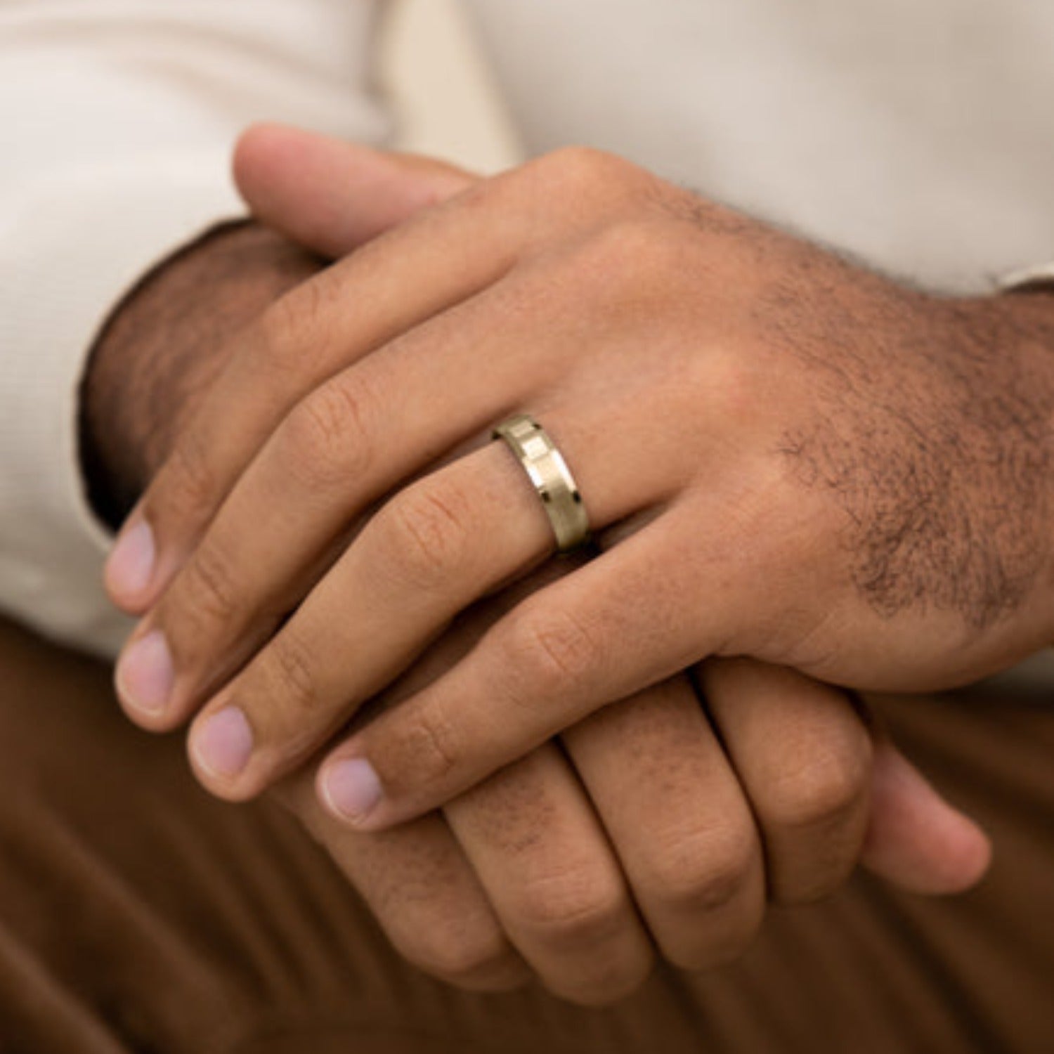 Benchmark Satin Finish Center Wedding Band