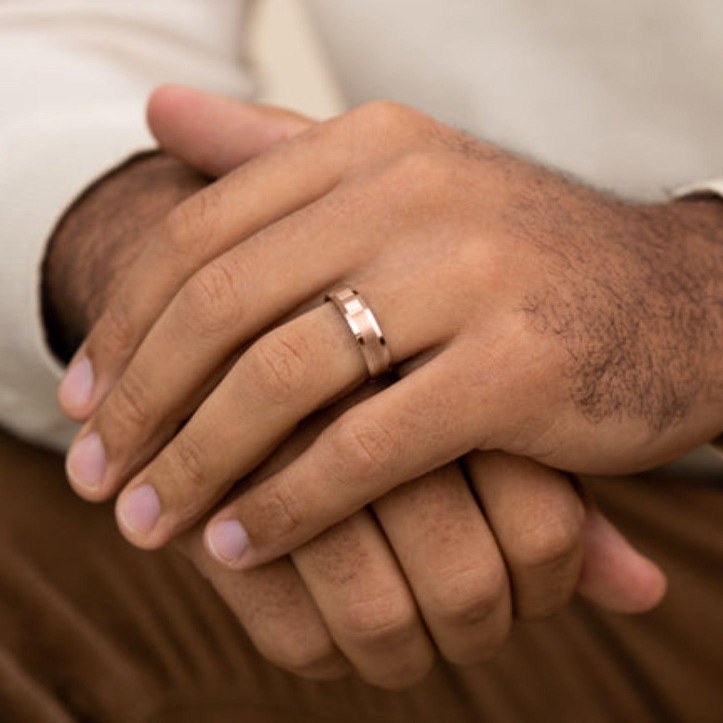 Benchmark Satin Finish Center Wedding Band