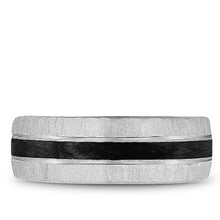 Load image into Gallery viewer, Bleu Royale Stone Textured Wedding Band with Forged Carbon Fiber Black Stripe
