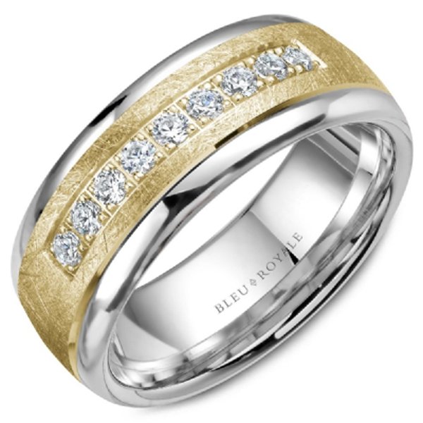 Bleu Royale Two-Tone Gold Diamond Brush Center Diamond Wedding Band