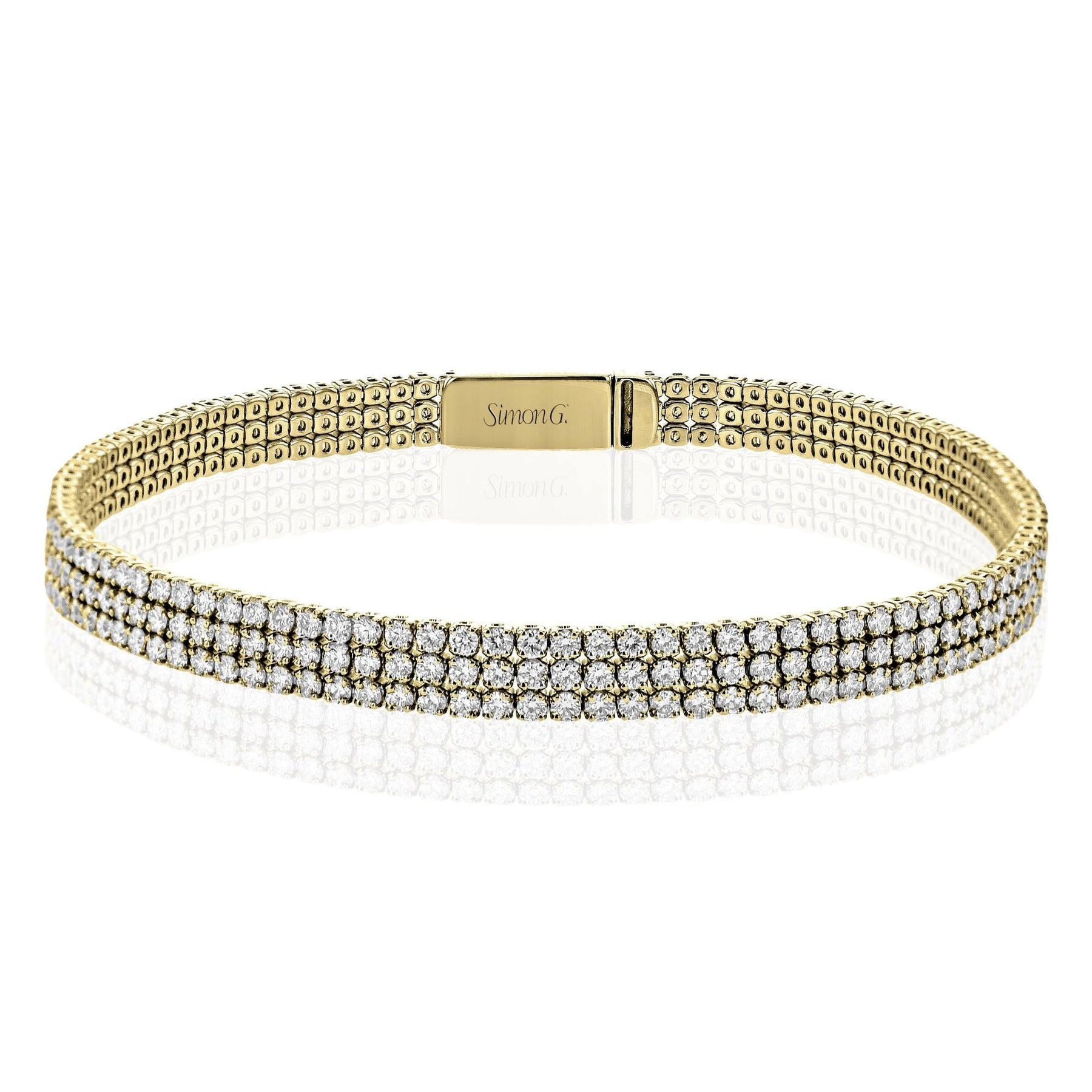 Simon G. 18K Yellow Gold Three Row Diamond Pave Bracelet