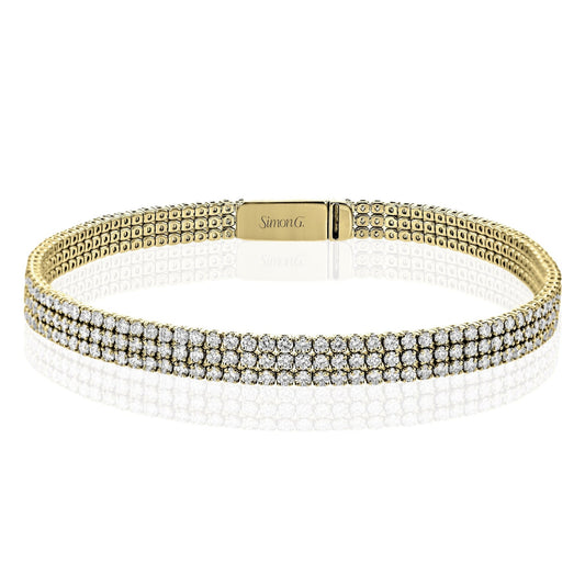 Simon G. 18K Yellow Gold Three Row Diamond Pave Bracelet