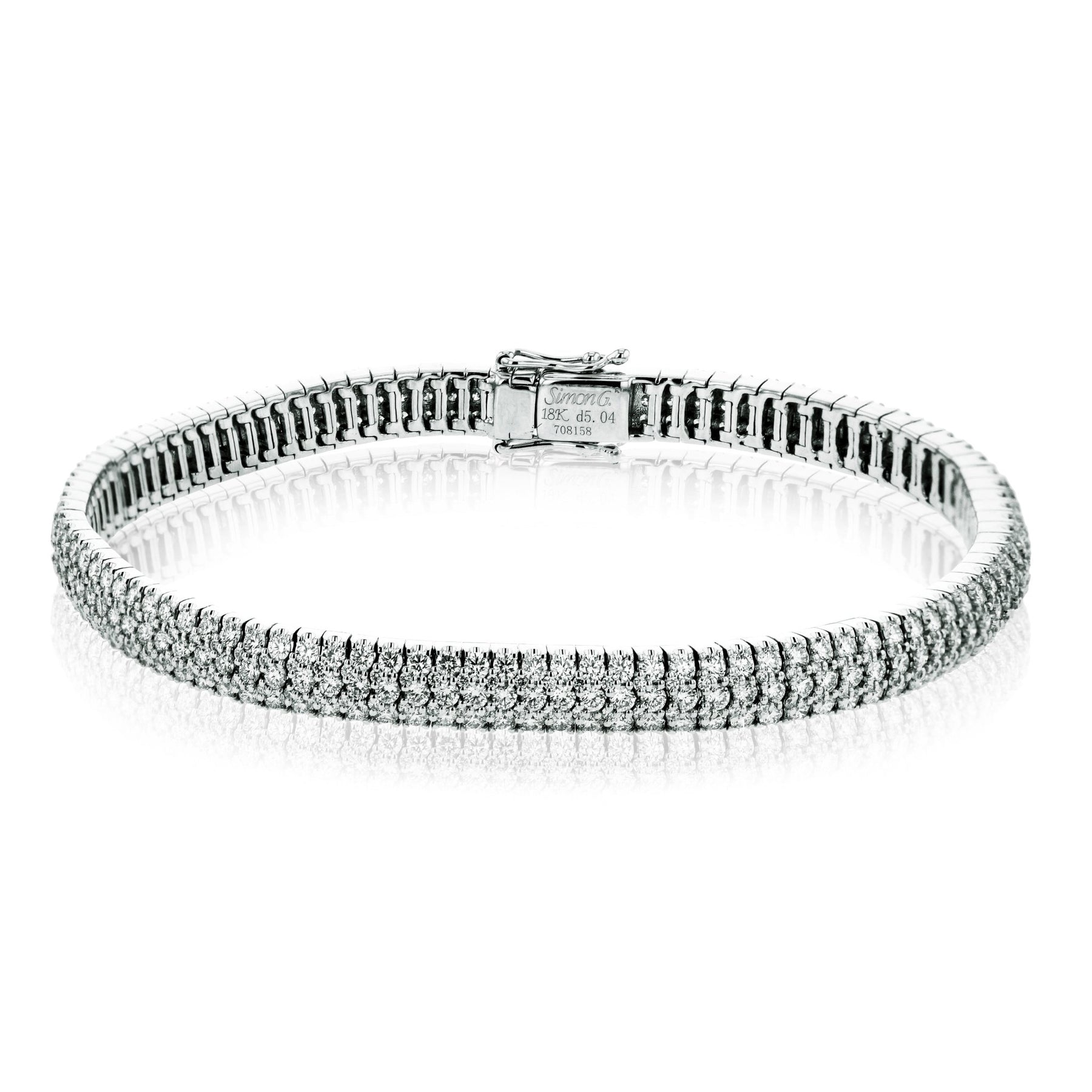 Simon G. 18K White Gold Wide 5 Carat Round Cut Pave Diamond Bracelet