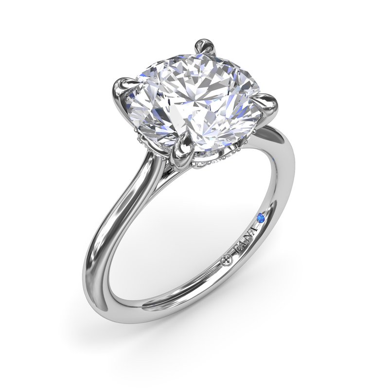 Fana Round Cut Four Prong White Gold Hidden Halo Solitaire Engagement Ring