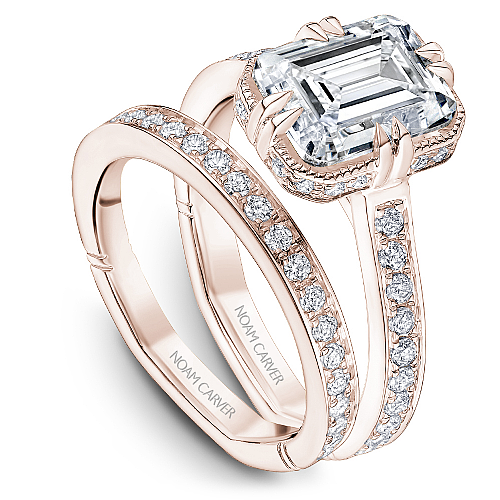 Noam Carver Rose Gold Vintage Style Diamond Wedding Ring Set