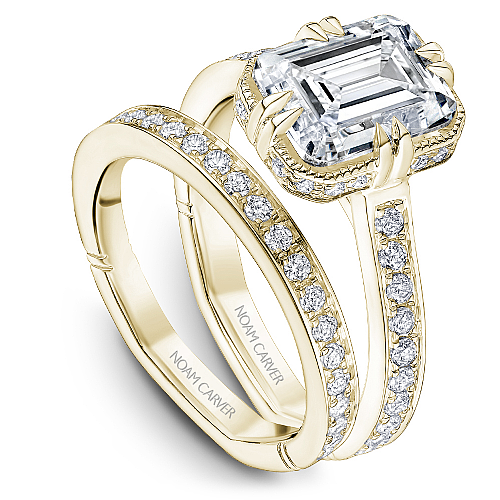 Noam Carver Yellow Gold Vintage Style Diamond Wedding Ring Set