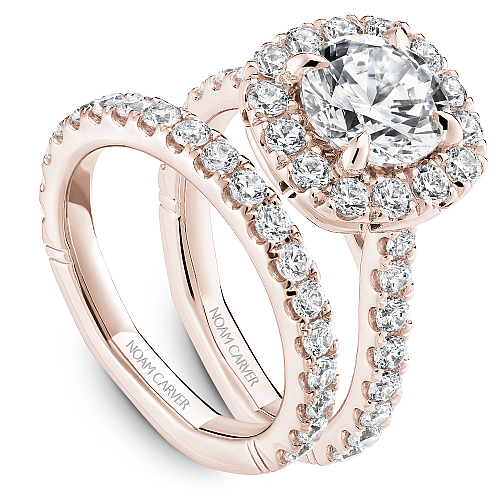 Noam Carver Rose Gold Large Halo Diamond Engagement Wedding Set with a Euro Shank