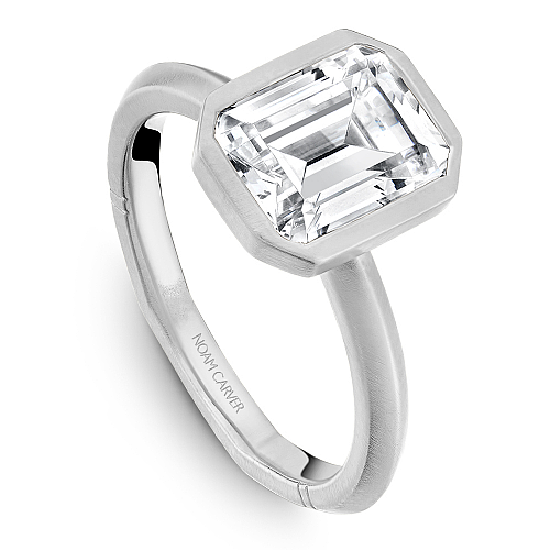 Noam Carver White Gold Emerald Cut Bezel Set Diamond Engagement Ring