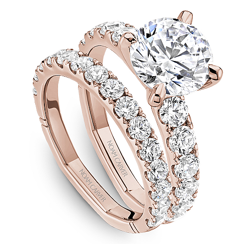 Noam Carver Rose Gold Shared Prong Set Diamond Wedding Ring Set