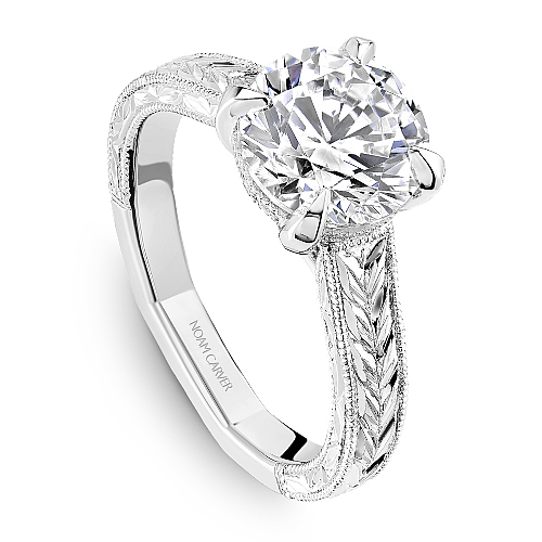 Noam Carver White Gold Milgrained Edges Diamond Engagement Ring