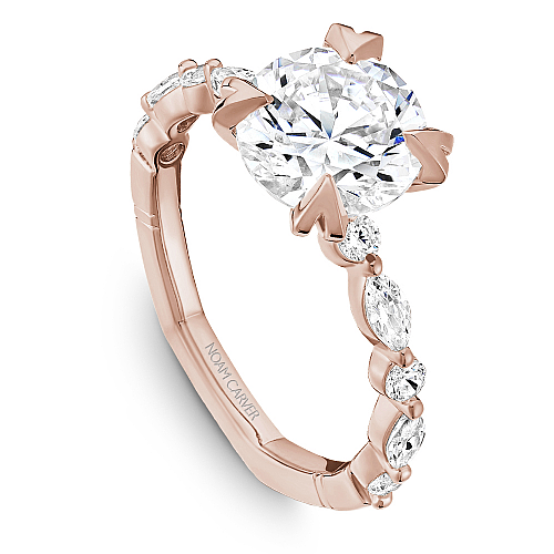 Noam Carver Rose Gold Marquise & Round Cut Diamond Engagement Ring