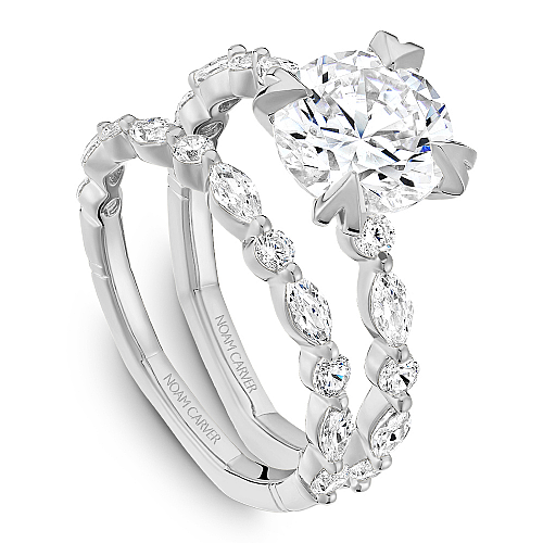 Noam Carver White Gold Marquise & Round Cut Diamond Wedding Ring Set