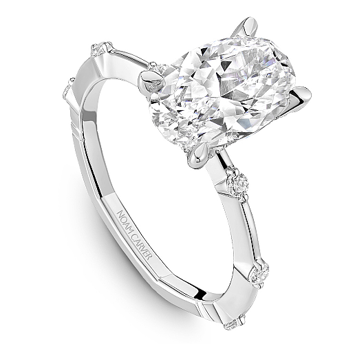 Noam Carver White Gold Station Style Hidden Halo Knife Edge Diamond Engagement Ring