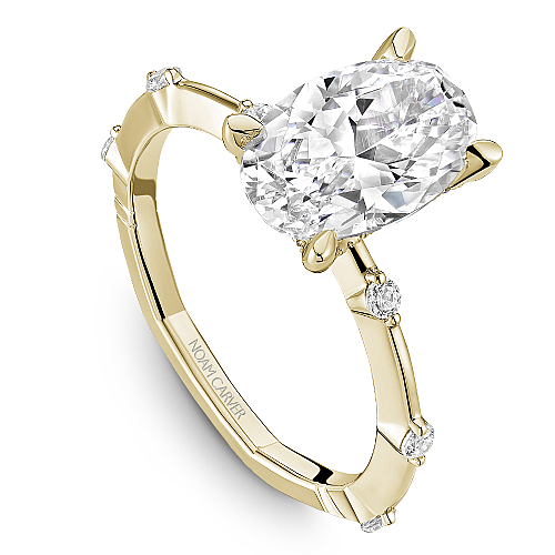 Noam Carver Yellow Gold Station Style Hidden Halo Knife Edge Diamond Engagement Ring