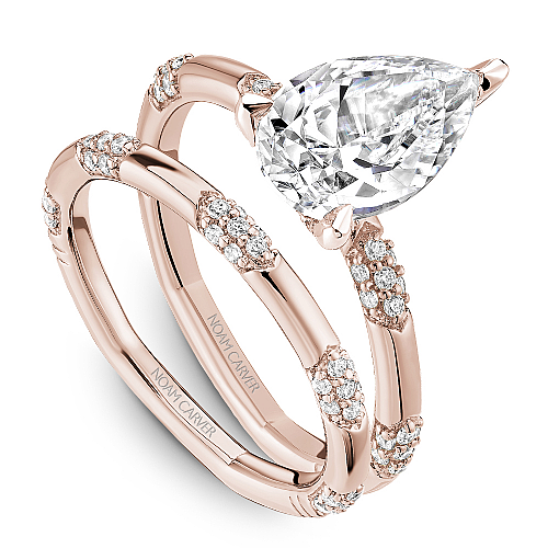 Noam Carver Rose Gold Contemporary Station Style Diamond Wedding Ring Set