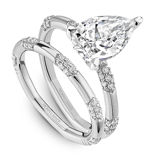 Noam Carver White Gold Contemporary Station Style Diamond Wedding Ring Set