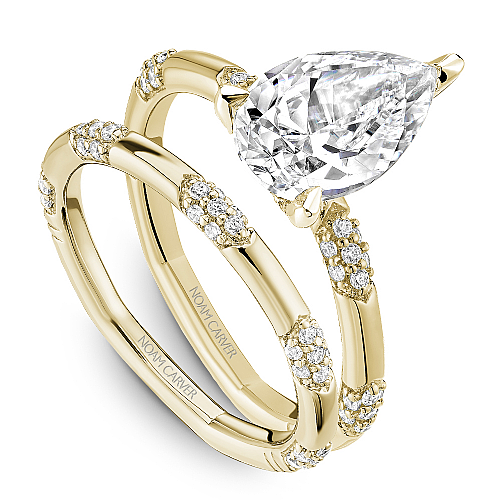 Noam Carver Yellow Gold Contemporary Station Style Diamond Wedding Ring Set