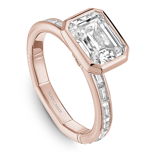 Noam Carver Rose Gold Contemporary East-West Bezel Set Emerald Cut Diamond Engagement Ring